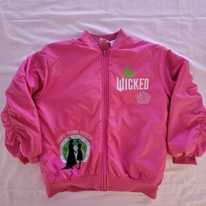 Wicked Girls Full-Zip Pink Mid-weight Ruched Bomber Jacket 10/12 L Glinda Shiz